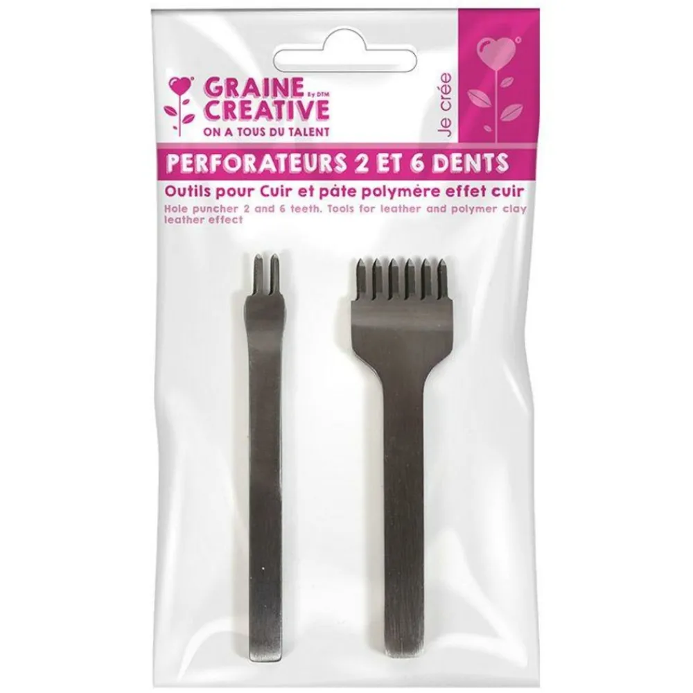 Graine Créative GRAINE CRÉATIVE - 2 perforateurs 2 et 6 dents pour cuir et pâte polymère New
