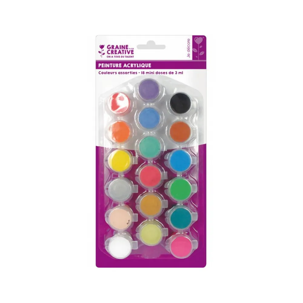 Graine Creative - 18 minidoses peinture acrylique 3ml Clearance