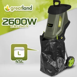 Greatland Broyeurs, Nettoyeurs Et Souffleurs | - Broyeur de végétaux électrique 2600w avec sac récupérateur de 45l