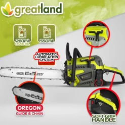 Greatland Taille-Haies, Tronçonneuses Et Élagueuses | - Tronçonneuse thermique 45cc - guide et chaîne oregon -