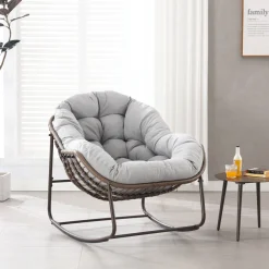 Gutent Coussins Extérieurs Et Accessoires | - Chaise berçante d'extérieur, chaise berçante en osier surdimensionnée, porche avant, jardin, arrière-cour, terrasse, grise.