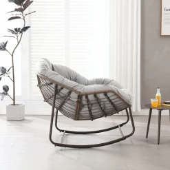 Gutent Coussins Extérieurs Et Accessoires | - Chaise berçante d'extérieur, chaise berçante en osier surdimensionnée, porche avant, jardin, arrière-cour, terrasse, grise.