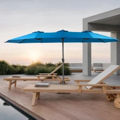 Gutent Parasols, Voiles D’Ombrage | - Parasol double face rectangulaire grand avec manivelle,bleu foncé