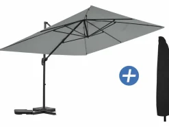Habitat Et Jardin Parasols, Voiles D’Ombrage | - Parasol jardin déporté en aluminium "sky 4" - 3 x 4 m - gris - avec housse