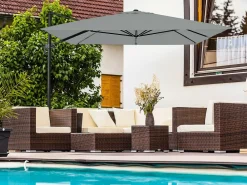 Habitat Et Jardin Parasols, Voiles D’Ombrage | - Parasol jardin déporté en aluminium "sky 4" - 3 x 4 m - gris - avec housse