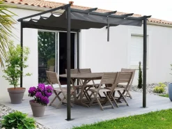 Habitat Et Jardin Pergolas, Tonnelles, Barnums | - Pergola en aluminium avec toit rétractable - 3 x 3 m - gris