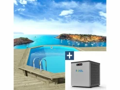 Habitat Et Jardin Piscines Et Spas | - Piscine bois " miami 145 " - 4.86 x 3.36 x 1.45 m + mini pompe à chaleur 3.5kw - métal - gris