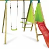 Habitat Et Jardin Jeux D'Extérieur | - Portique bois "kida" - avec 1 toboggan - 1 balançoire - 1 face à face - 1 nacelle.