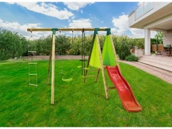 Habitat Et Jardin Jeux D'Extérieur | - Portique bois "kida" - avec 1 toboggan - 1 balançoire - 1 face à face - 1 nacelle.