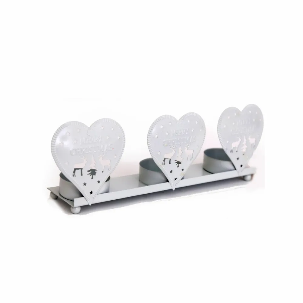 Heart Of The Home - Photophore de noël coeurs natural - 3 bougies - blanc Outlet