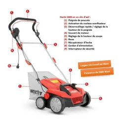 Hecht - H 1683 scarificateur aérateur électrique 2en1 1600w 8 couteaux doubles 24griffres avec profondeur réglable Sale