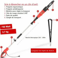 Hecht Taille-Haies, Tronçonneuses Et Élagueuses | - H 971 w scie a ébrancher tronçonneuse avec manche télescopique 2,80m et tête de coupe rotative