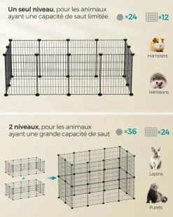 Helloshop26 Cages Et Accessoires | - Enclos modulable pour petits animaux cage intérieur maillet en caoutchouc offert cochon d'inde lapin assemblage facile 143 x