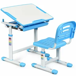 Helloshop26 - Ensemble table et chaise pour enfant réglable en hauteur avec tiroir inclinable en mdf + pp facile à nettoyer bleu Clearance