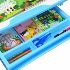 Helloshop26 - Ensemble table et chaise pour enfant réglable en hauteur avec tiroir inclinable en mdf + pp facile à nettoyer bleu Clearance