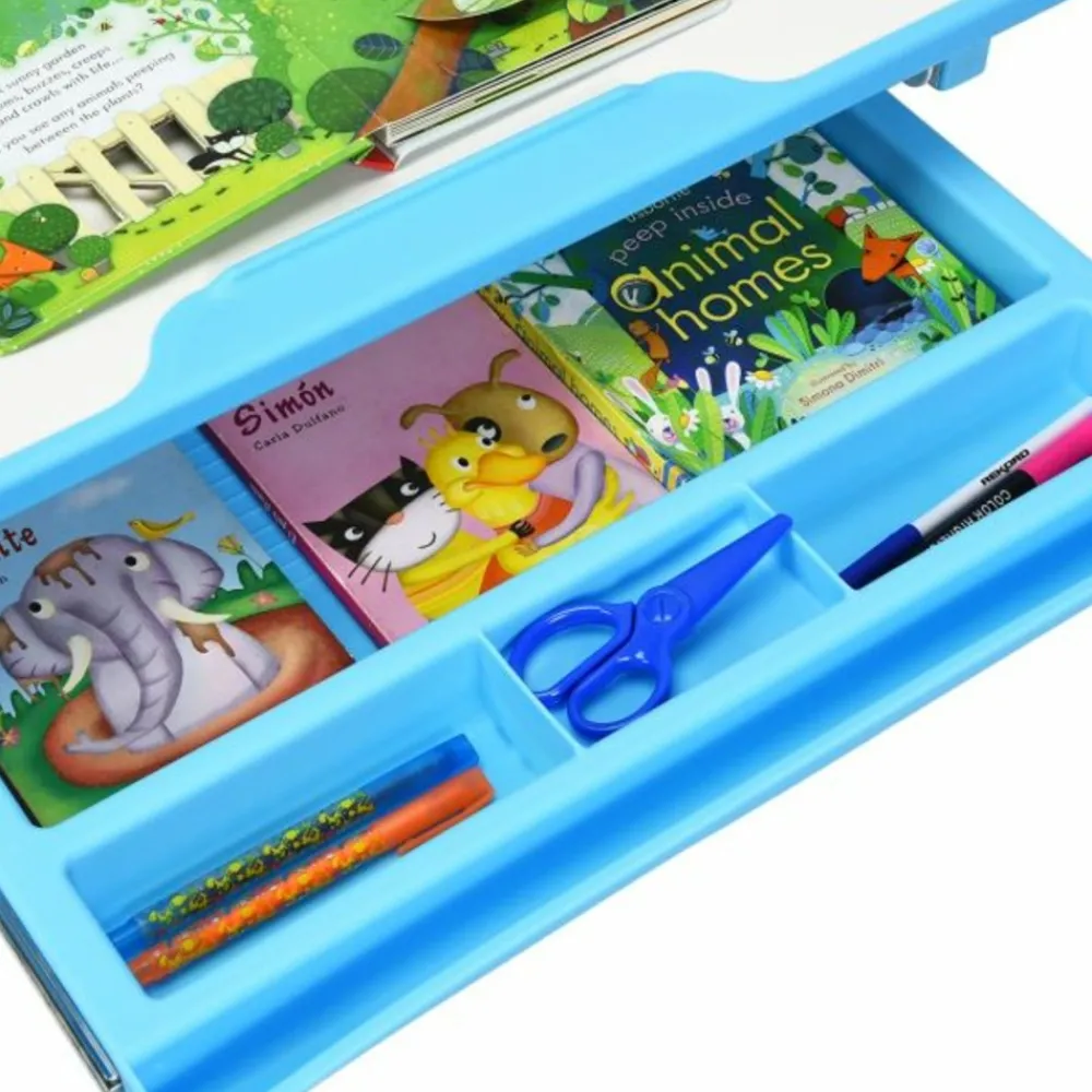Helloshop26 - Ensemble table et chaise pour enfant réglable en hauteur avec tiroir inclinable en mdf + pp facile à nettoyer bleu Clearance