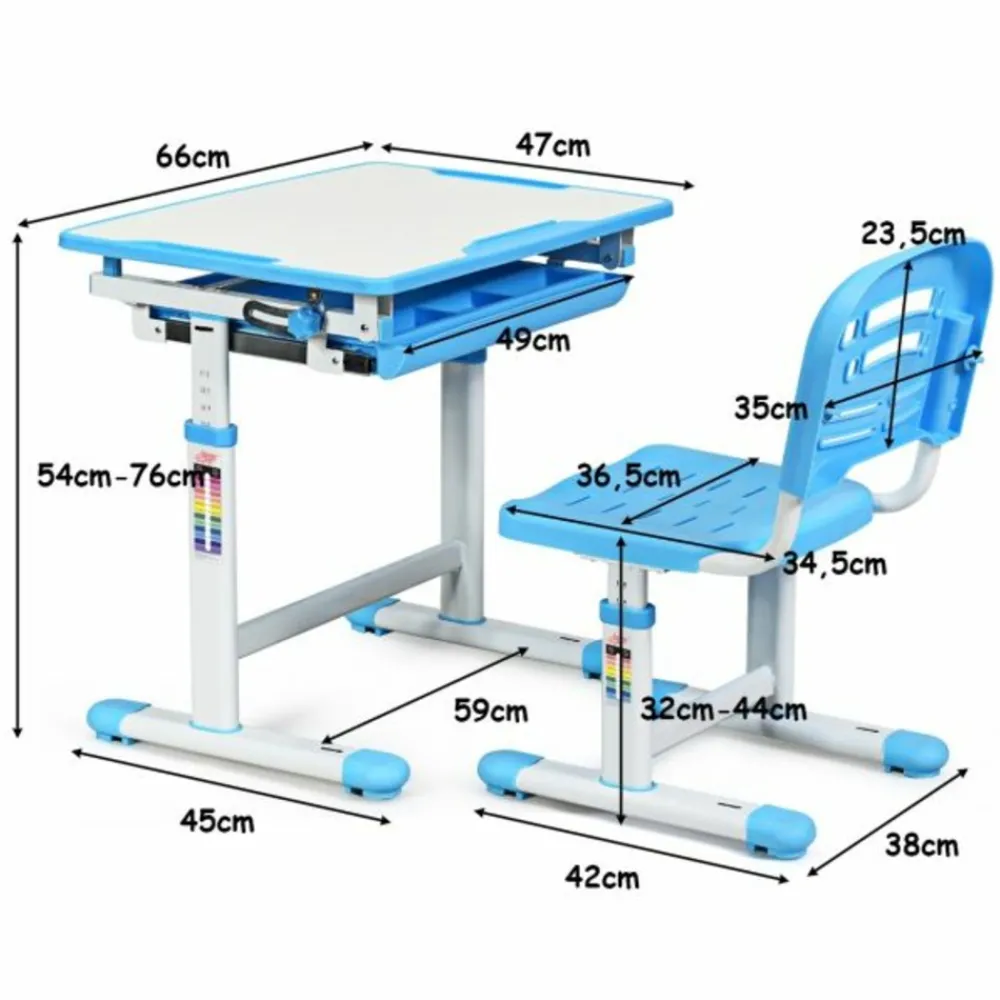 Helloshop26 - Ensemble table et chaise pour enfant réglable en hauteur avec tiroir inclinable en mdf + pp facile à nettoyer bleu Clearance