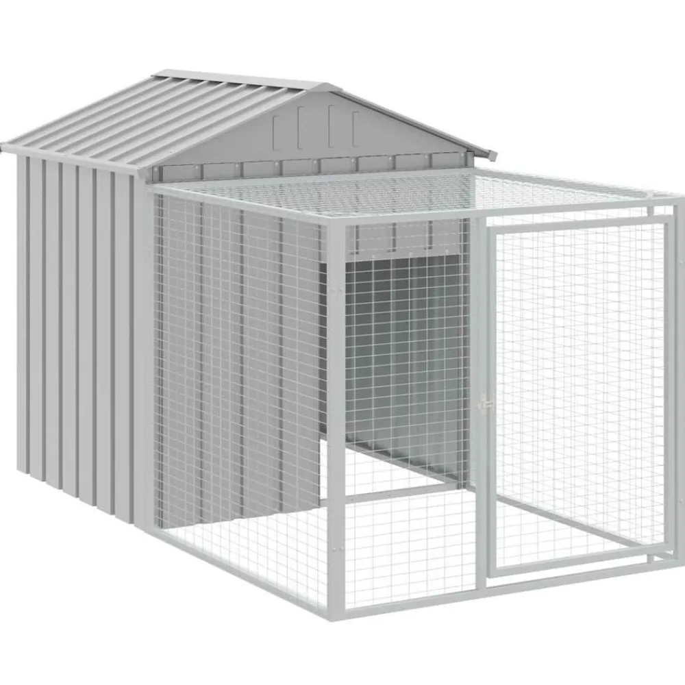 Helloshop26 - Poulailler enclos cage poules avec cour clair 117 x 201 x 123 cm acier galvanisé gris Outlet