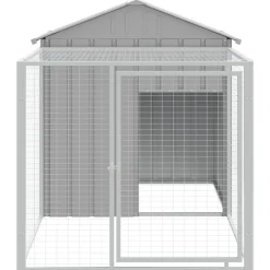 Helloshop26 - Poulailler enclos cage poules avec cour clair 117 x 201 x 123 cm acier galvanisé gris Outlet