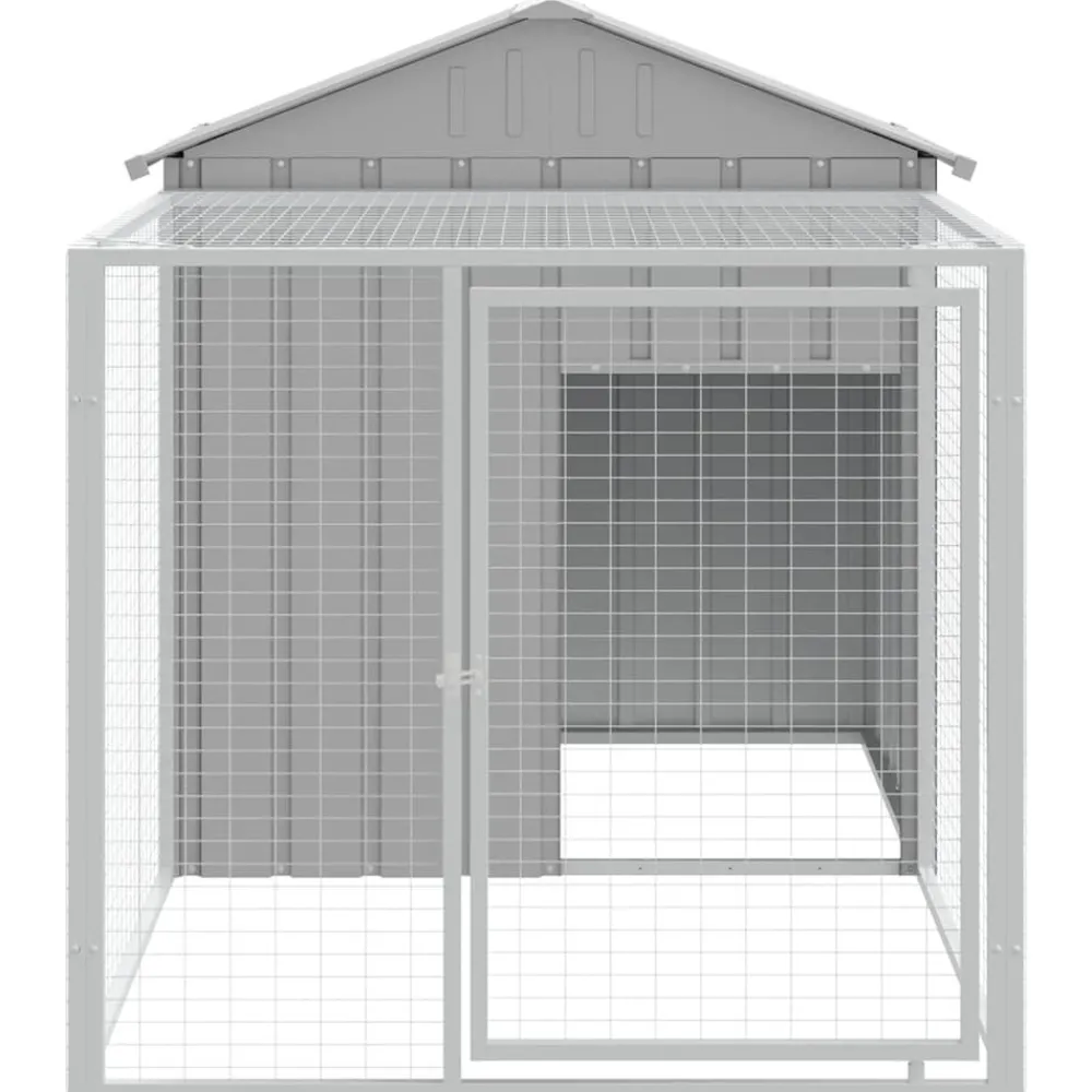 Helloshop26 - Poulailler enclos cage poules avec cour clair 117 x 201 x 123 cm acier galvanisé gris Outlet