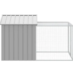 Helloshop26 - Poulailler enclos cage poules avec cour clair 117 x 201 x 123 cm acier galvanisé gris Outlet