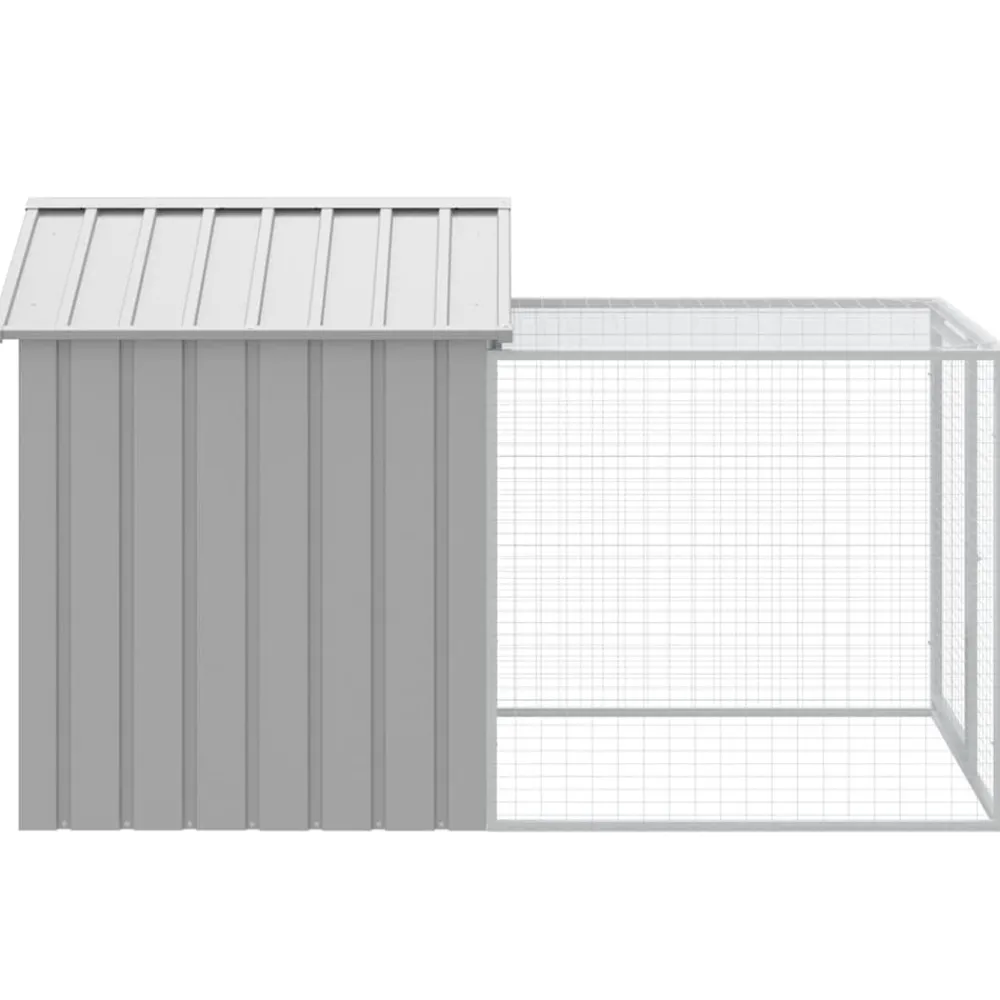Helloshop26 - Poulailler enclos cage poules avec cour clair 117 x 201 x 123 cm acier galvanisé gris Outlet