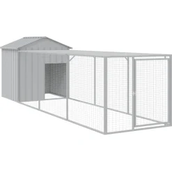 Helloshop26 - Poulailler enclos cage poules avec cour clair 117 x 405 x 123 cm acier galvanisé gris New