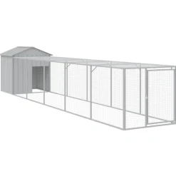 Helloshop26 - Poulailler enclos cage poules avec cour clair 117 x 609 x 123 cm acier galvanisé gris New