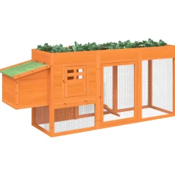 Helloshop26 - Poulailler enclos cage poules 204 x 50 x 84 cm bois massif de pin marron Clearance