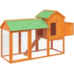 Helloshop26 - Poulailler enclos cage poules 193 x 65 x 117 cm bois massif de pin marron Outlet