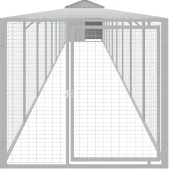 Helloshop26 Poulaillers, Clapiers Et Accessoires | - Poulailler enclos cage poules avec cour clair 117 x 1017 x 123 cm acier galvanisé gris