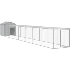 Helloshop26 Poulaillers, Clapiers Et Accessoires | - Poulailler enclos cage poules avec cour clair 117 x 813 x 123 cm acier galvanisé gris