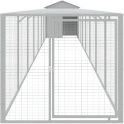 Helloshop26 Poulaillers, Clapiers Et Accessoires | - Poulailler enclos cage poules avec cour clair 117 x 813 x 123 cm acier galvanisé gris