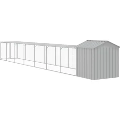 Helloshop26 Poulaillers, Clapiers Et Accessoires | - Poulailler enclos cage poules avec cour clair 117 x 813 x 123 cm acier galvanisé gris