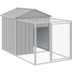 Helloshop26 Poulaillers, Clapiers Et Accessoires | - Poulailler enclos cage poules avec cour clair 117 x 813 x 123 cm acier galvanisé gris