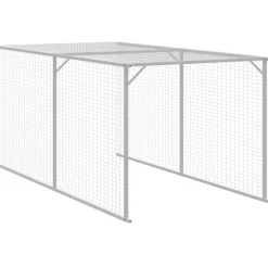 Helloshop26 Poulaillers, Clapiers Et Accessoires | - Poulailler enclos cage poules avec cour clair 117 x 813 x 123 cm acier galvanisé gris