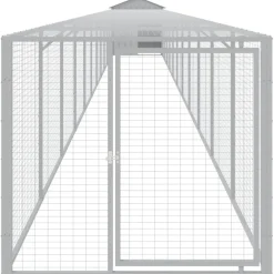 Helloshop26 Poulaillers, Clapiers Et Accessoires | - Poulailler enclos cage poules avec cour clair 117 x 1221 x 123 cm acier galvanisé gris