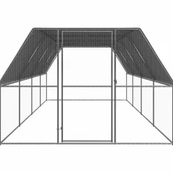 Helloshop26 Poulaillers, Clapiers Et Accessoires | - Poulailler enclos cage poules d'extérieur 3 x 8 x 2 m acier galvanisé argent