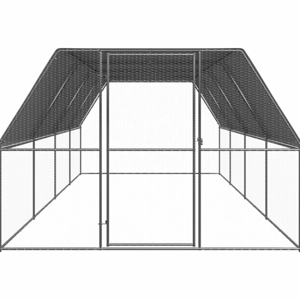 Helloshop26 Poulaillers, Clapiers Et Accessoires | - Poulailler enclos cage poules d'extérieur 3 x 8 x 2 m acier galvanisé argent