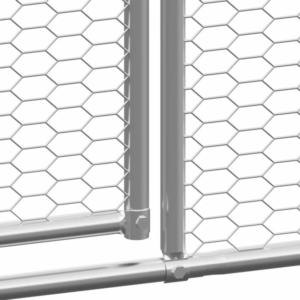Helloshop26 Poulaillers, Clapiers Et Accessoires | - Poulailler enclos cage poules d'extérieur 3 x 8 x 2 m acier galvanisé argent