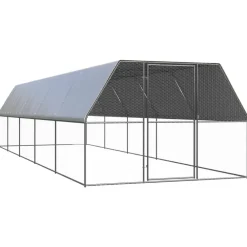 Helloshop26 Poulaillers, Clapiers Et Accessoires | - Poulailler enclos cage poules d'extérieur 3 x 10 x 2 m acier galvanisé argent