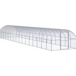 Helloshop26 Poulaillers, Clapiers Et Accessoires | - Poulailler enclos cage poules d'extérieur 3 x 16 x 2 m acier galvanisé argent