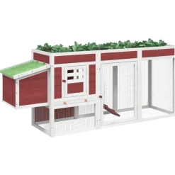 Helloshop26 Poulaillers, Clapiers Et Accessoires | - Poulailler enclos cage poules moka 204 x 50 x 84 cm bois massif de pin marron