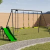 Idmarket Jeux D'Extérieur | - Balançoire 3 agrès portique avec 2 balançoires, 1 face à face et toboggan