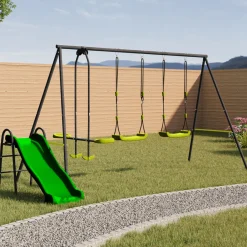 Idmarket Jeux D'Extérieur | - Balançoire 3 agrès portique avec 2 balançoires, 1 face à face et toboggan