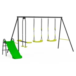 Idmarket Jeux D'Extérieur | - Balançoire 3 agrès portique avec 2 balançoires, 1 face à face et toboggan
