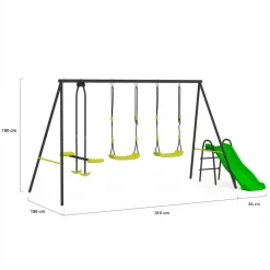 Idmarket Jeux D'Extérieur | - Balançoire 3 agrès portique avec 2 balançoires, 1 face à face et toboggan