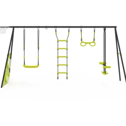 Idmarket - Balançoire 4 agrès portique avec balançoire face à face trapèze échelle panier de basket et buts de foot Discount