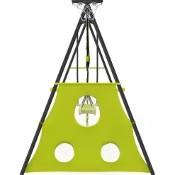 Idmarket - Balançoire 4 agrès portique avec balançoire face à face trapèze échelle panier de basket et buts de foot Discount