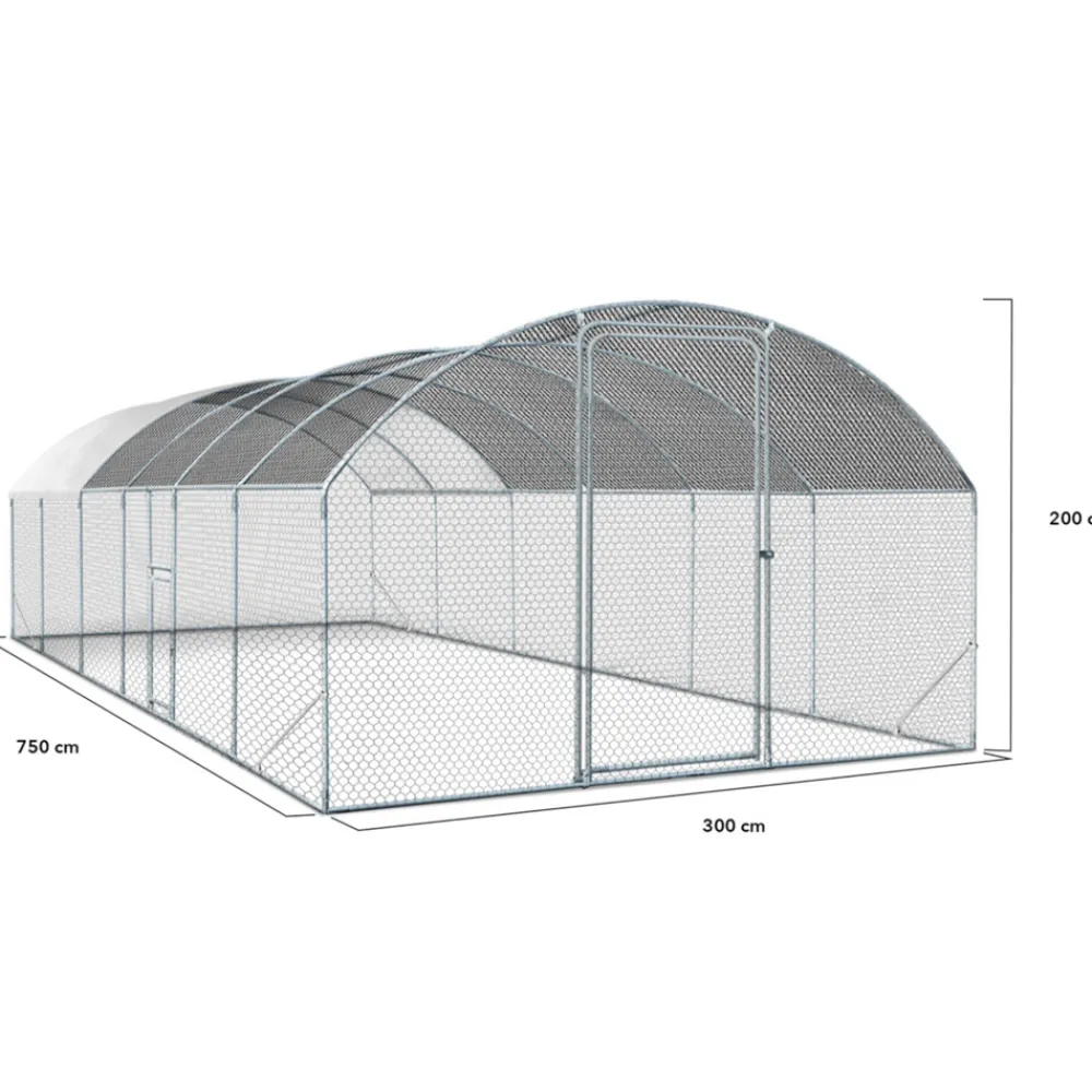 Idmarket Poulaillers, Clapiers Et Accessoires | - Enclos poulailler dôme 22,5 m² parc grillagé 3x7,5 m avec porte latérale